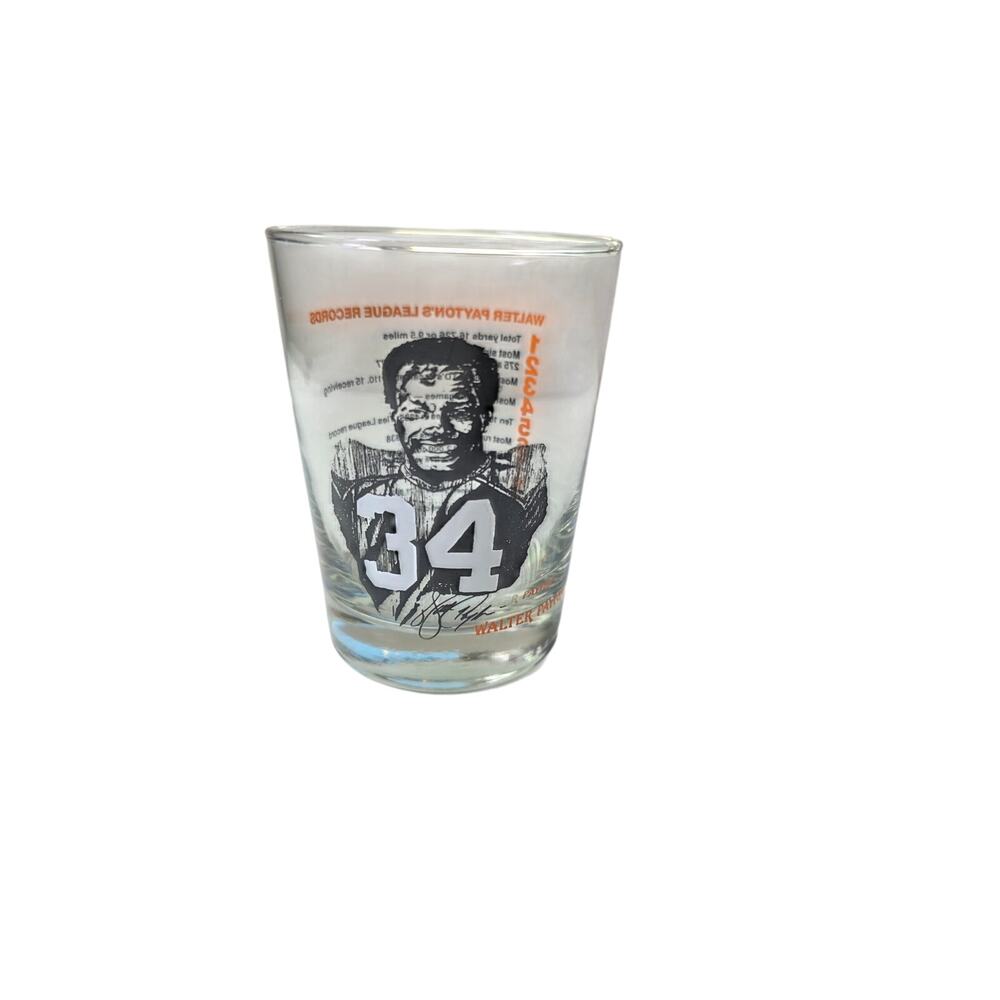 WALTER PAYTON Chicago Bears #34 4 3/8" Drinking Glass 10 NFL Records - QTY 1